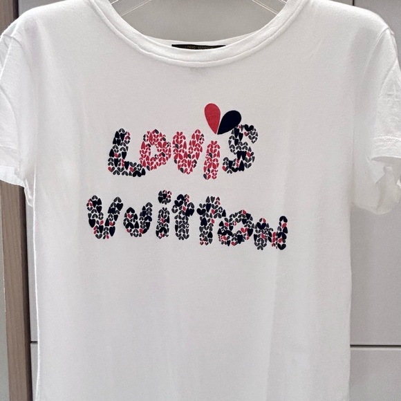 Louis Vuitton Tops - Louis Vuitton White Sheer T-Shirt LV Logo Navy Red Heart XS Made in Italy